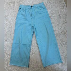 BDG Urban Outfitters High Rise Wide Leg Cropped Jeans 31 Blue Raw Hem